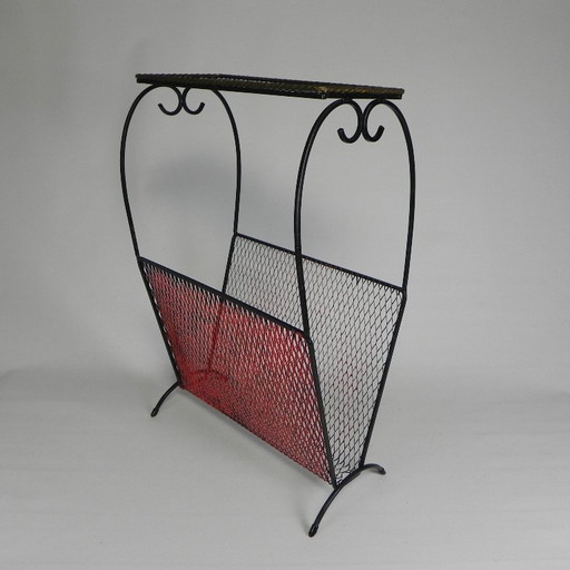 Vintage stalen bijzettafeltje met tijdschriftenrek, jaren 50