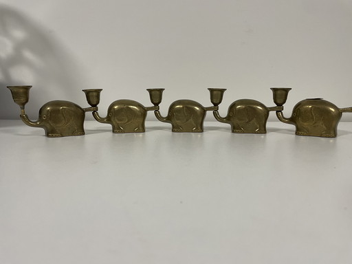 prachtige set 5 vintage messing olifantenkaarsenhouders, Duitsland door Haku in de jaren 60