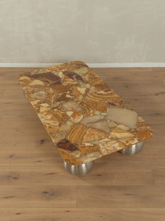 Image 1 of Mesa de mármol ónix con patas redondas de acero