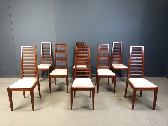 Image 1 of Ensemble de 8 chaises de salle à manger italiennes à haut dossier, années 1980