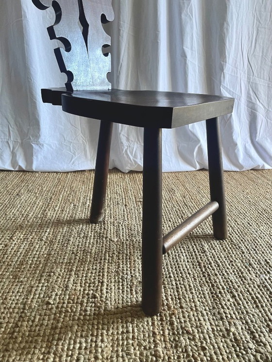 Image 1 of Vintage Brutalist Carved Tripod Stool