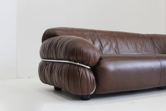 Image 1 of Gianfranco Frattini Sesann sofa Cassina 1970s in brown leather