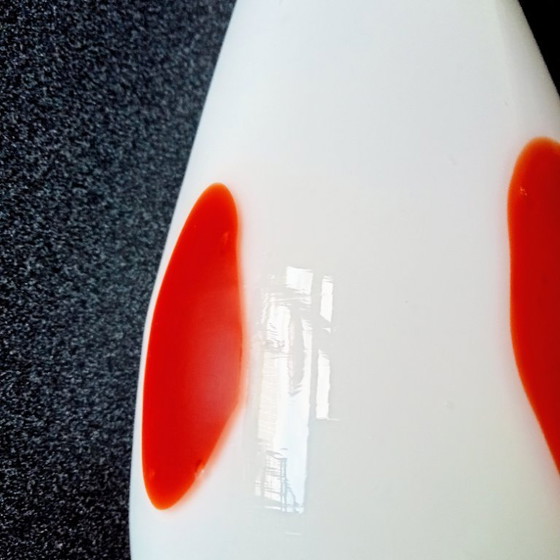 Image 1 of Vase vintage en verre bombé rouge et blanc amaryllis de MURANO, Italie - Venise