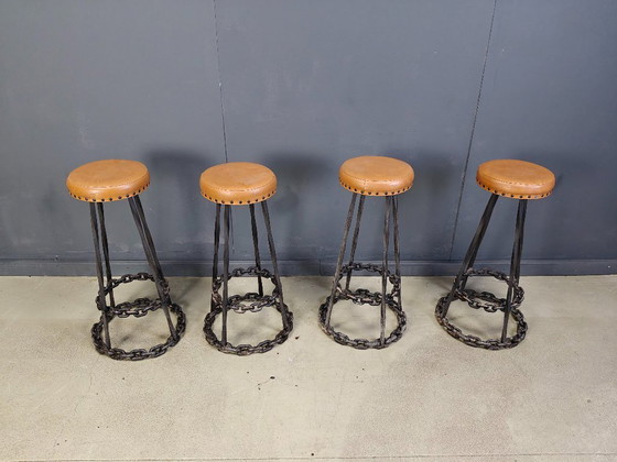 Image 1 of Brutalist chain link bar stools, 1970s - set of 4