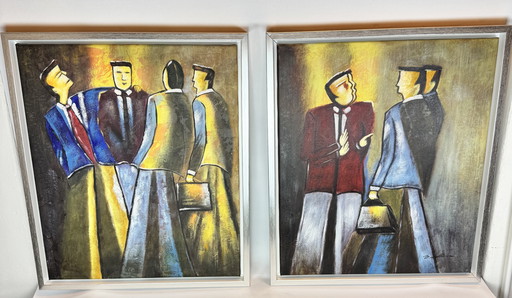 Set of 2 modern paintings - signed B. W... - 55×65 cm