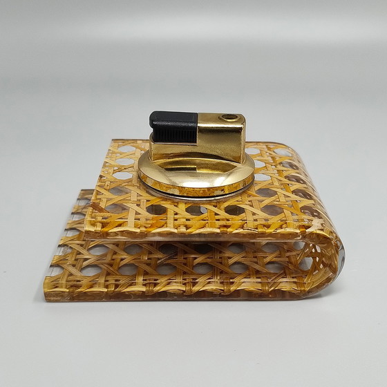 Image 1 of 1970 Prachtige tafelaansteker in Weens stro van Geolel, gemaakt in Italië