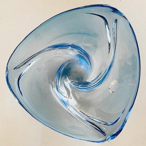 Image 1 of Mid-century XL Val Saint Lambert Patelle Torsade schaal blauw glas René Delvenne 1950's