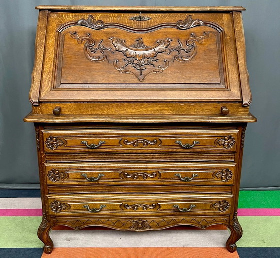 Luikse secretaire van gesneden eikenhout in Regency-stijl. – Bureau, Hollywood Regency (photo 7 of 7)