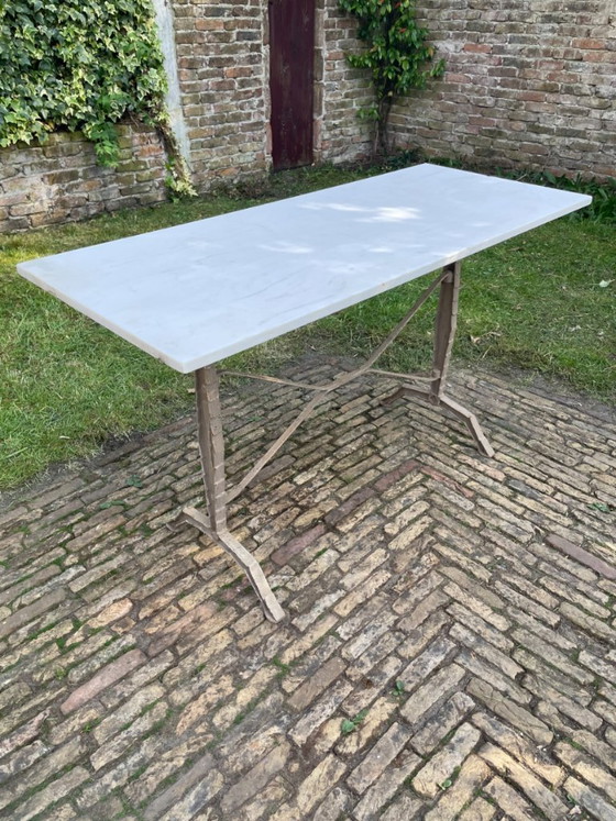 Image 1 of Tavolo da giardino, tavolo da bistrot con piano in marmo, stile Art Déco francese