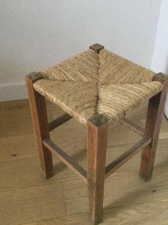 Image 1 of Brutalist stool with a woven seat