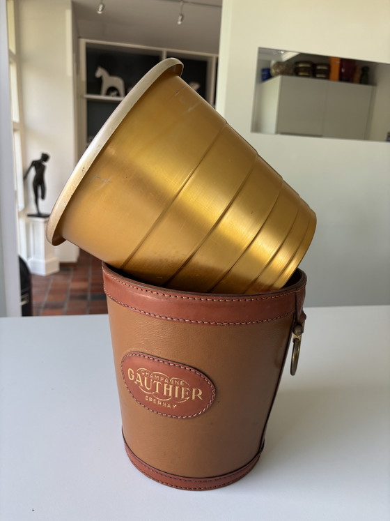 Image 1 of Vintage Gauthier champagnekoeler met leer 