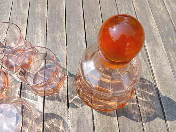 Image 1 of 5 bicchieri da whisky in vetro rosa vintage e decanter