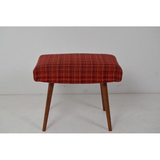 Mid-century Stool or Tabouret Wood Fabric Czechoslovakia 1960s