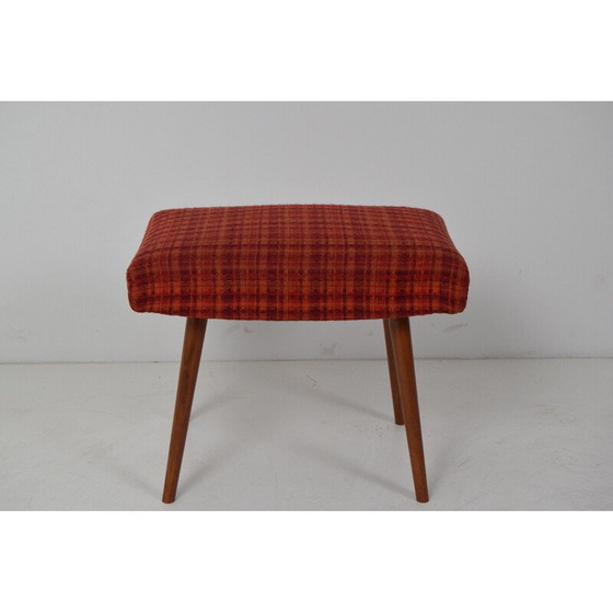 Image 1 of Mid-century Stool or Tabouret Wood Fabric Czechoslovakia 1960s