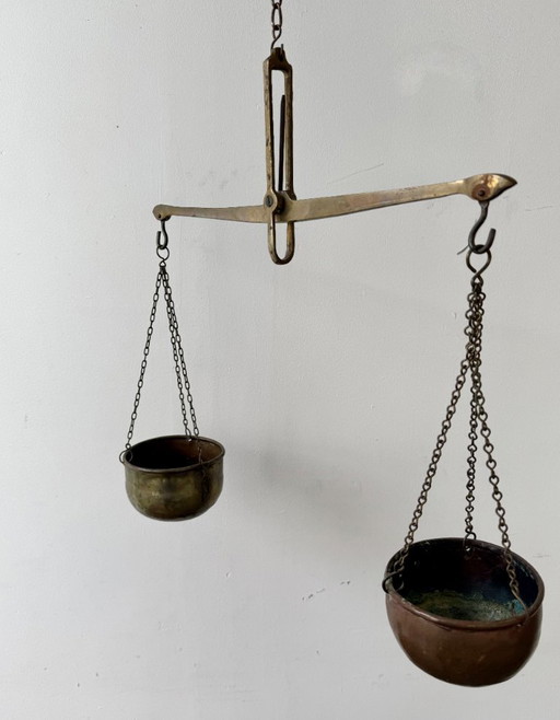 Vintage Hanging Brass Balance Scale with Bowls