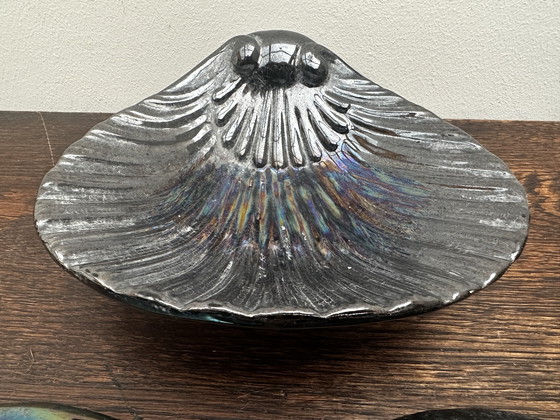 Image 1 of Trio of iridescent black ceramic dishes / Empty Pockets Shell shape