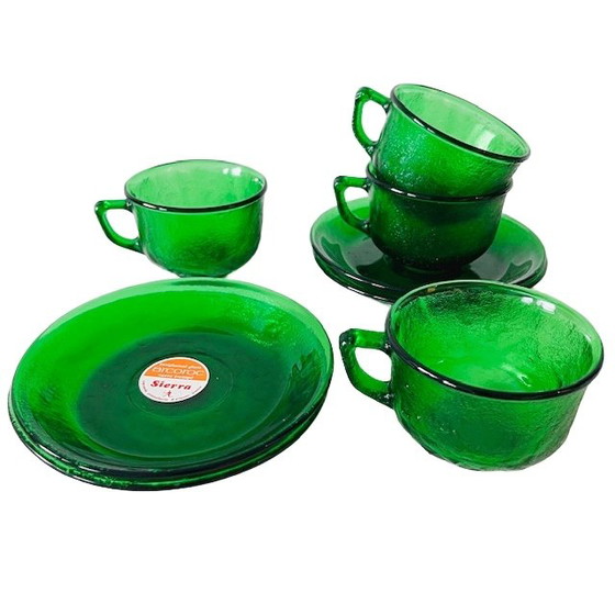 Image 1 of Set da colazione vintage in vetro verde Arcoroc Sierra anni '60