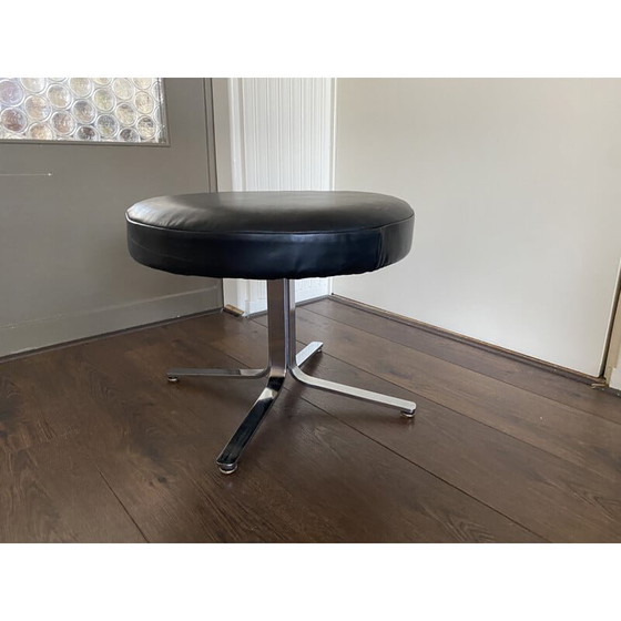 Image 1 of Vintage modernist chrome and leather stool, 1970s