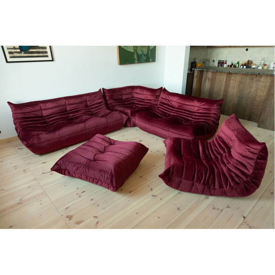 Image 1 of Togo vintage living room set in burgundy velvet by Michel Ducaroy for Ligne Roset, France 1970