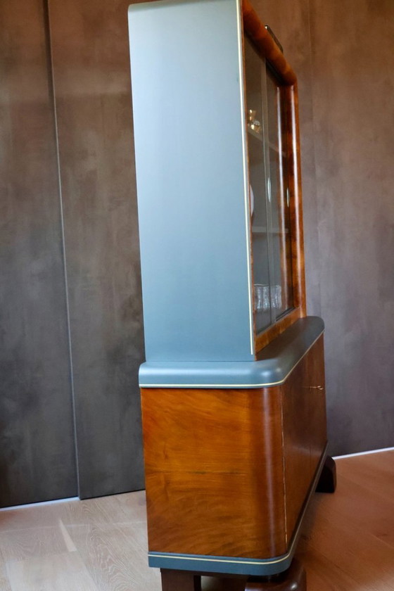 Image 1 of Art-déco-Vitrinenschrank aus Wurzelholz, 1930er Jahre – restauriert in Wellington Green