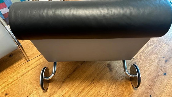 COR „Zyklus“ Fauteuil Lounge & Ottoman, Design Peter Maly (1984), Cuir, Noir (photo 6 sur 7)