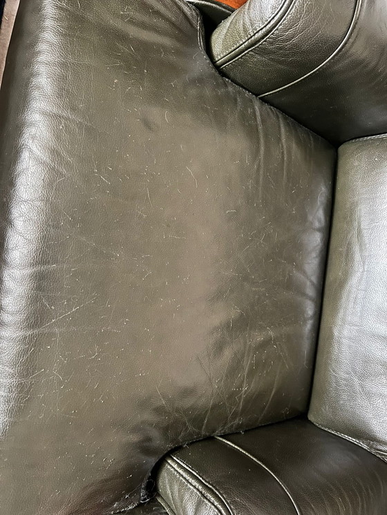 Image 1 of 2x sofá 2 plazas y 1× sillón cuero verde oscuro