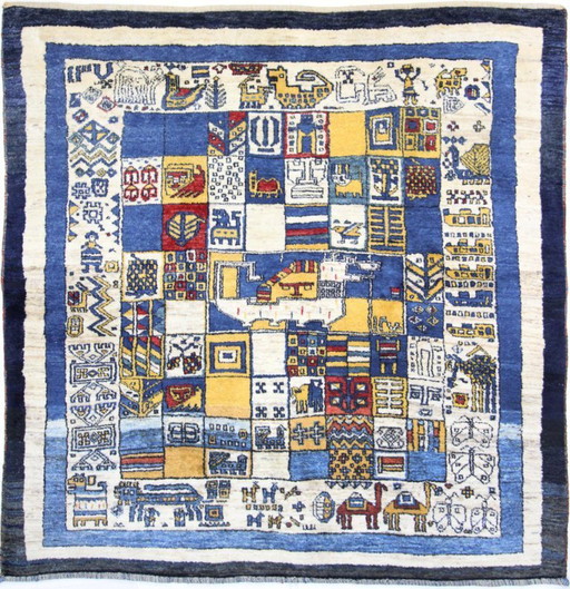 Tappeto orientale persiano Gabbeh Ghashghai originale 200 cm x 195 cm antico naturale