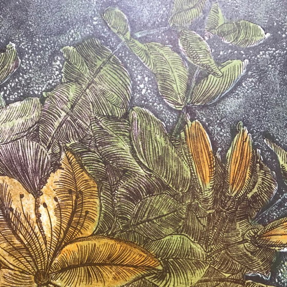 Image 1 of litografia a colori bouquet autunnale di Yolande Bogaerts (1984)