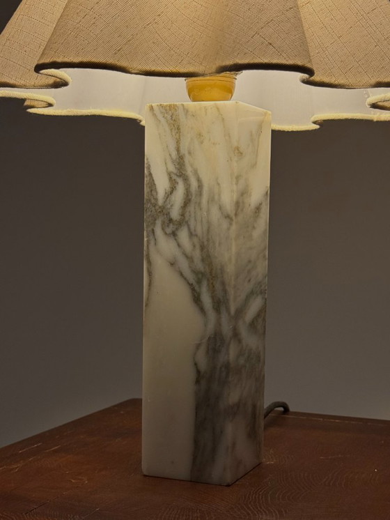 Image 1 of Vintage marble table lamp with linen shade