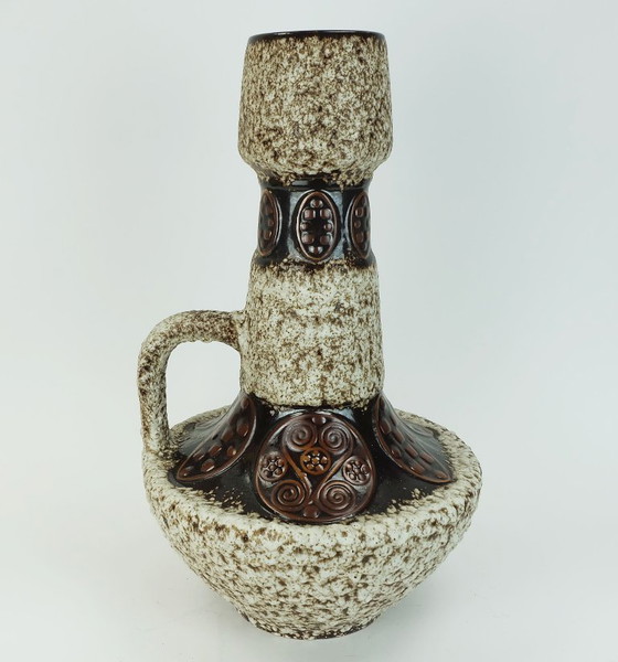 Image 1 of Große 54 cm Vase, Bodenvase, 1970er Jahre, Fettlava-Glasur, Zierdekor, Modell 100