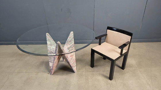 Image 1 of Architectonische eettafel van marmer en glas, jaren 70.