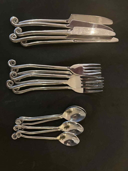 Jean Dubost Spiral Flatware Set: French Twist Cutlery, Brutalist Decor