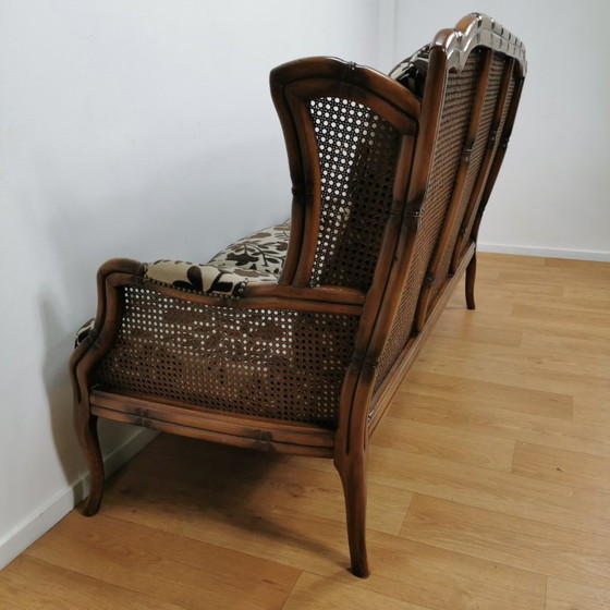 Image 1 of Vintage 3 zitsbank Faux bamboe, Giorgetti stijl bank