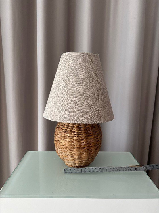 Lampe de table vintage en rotin tressé avec abat-jour en lin – Rattan (photo 10 of 12)