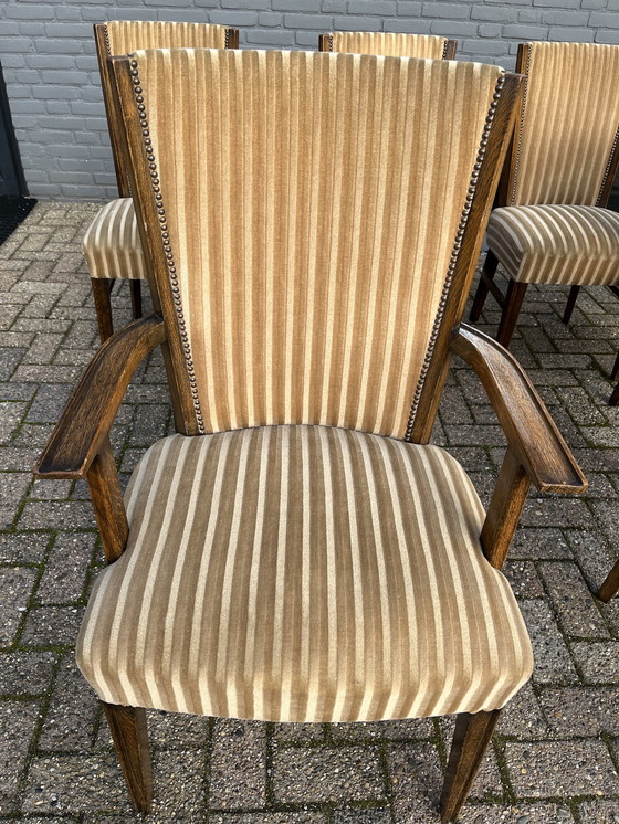 Image 1 of 8 X vintage Art Deco solid oak chairs