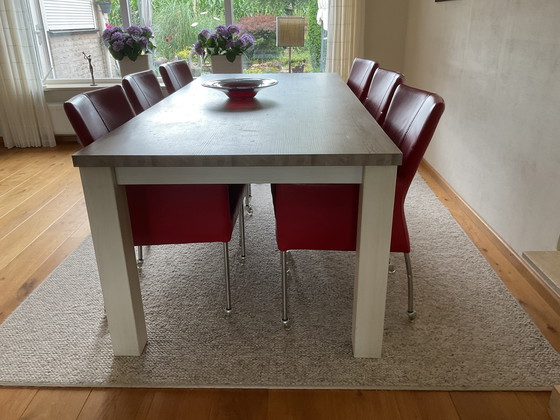 Image 1 of Dining table with 6 leather chairs