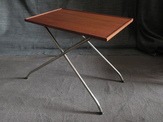 Danish Teak and Aluminium Adjustable Wine or Side Table, 1960s, Wood, Metal, Brown, Scandinavian (photo 8 of 14)