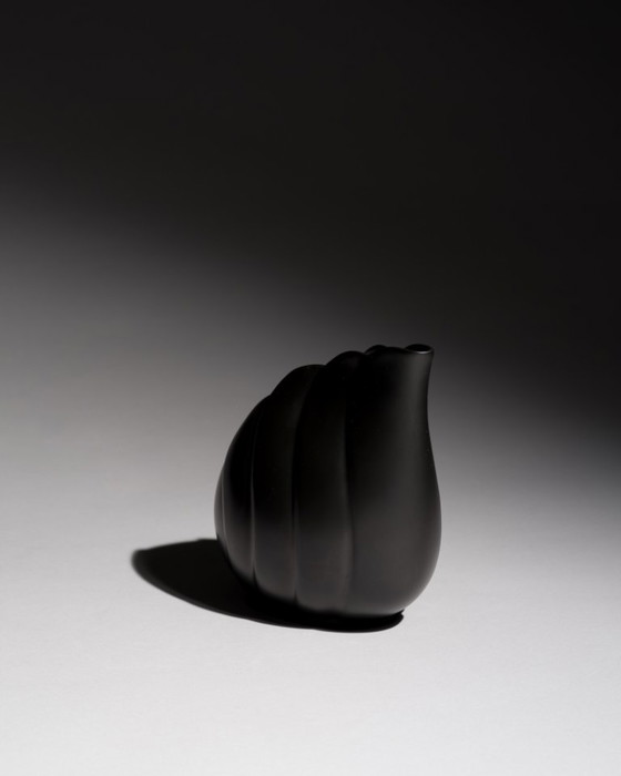 Image 1 of Rosenthal Porcelain Vase By Uta Feyl Black Matte Organic Sculptural Form Germany