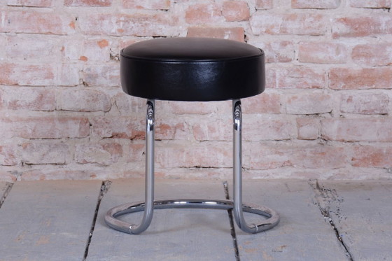 Sgabello Bauhaus restaurato, acciaio cromato, pelle, ceco, anni '50 – Sgabelli, Leather, Metal (photo 8 of 9)