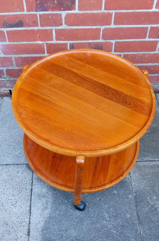 round danish sidetable /trolley in solid teak