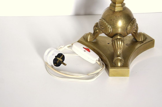 Image 1 of Tafellamp massief messing franjes 76cm jaren 1970 vintage