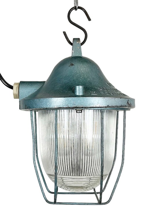 Lampada da bunker industriale blu di Polam Gdansk, anni '70