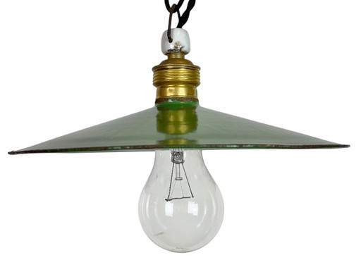 Industriële groene emaille lamp, jaren 30