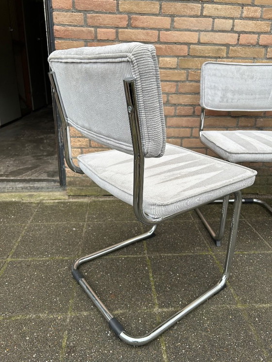 Image 1 of 4 sedie a slitta in velluto a coste con struttura tubolare cromata