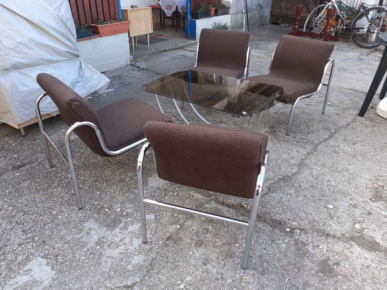 Hungarian Chrome-Plated Metal Table and Dining Chairs Set, 1960s, Set of 5, Dining set (photo 8 of 9)