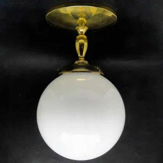 Postmodern Pending Lamp, Poland, 1970s, Lighting, Glass, Metal, Gold (photo 8 of 9)