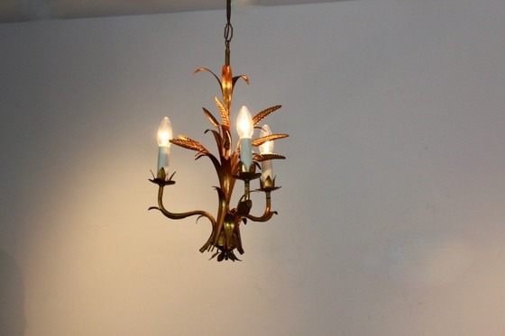 Lampadario a Spighe di Grano di Hans Kögl, Metallo, Dorato, Hollywood Regency (foto 7 di 8)