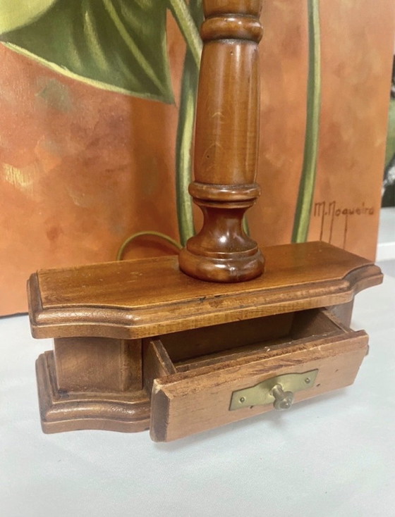 Image 1 of Vintage-Style Wooden Table Lamp with Pedestal Base