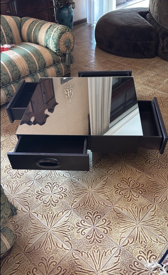 Rotating Coffee Table With 4 Drawers Attributed to Willy Rizzo for Mario Sabot, 1970s – Wood, Glass (photo 6 of 9)