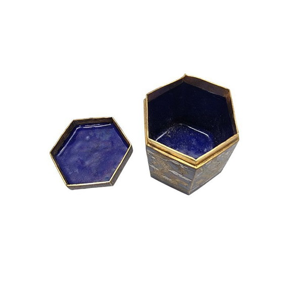 Image 1 of Boîte cloisonnée hexagonale vintage